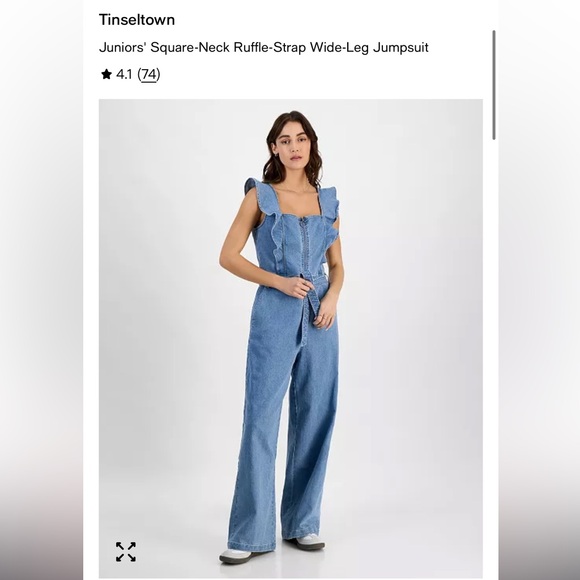 Tinseltown Pants - NWT Tinseltown Wide Leg, Ruffle Strap Denim Jumpsuit- size M